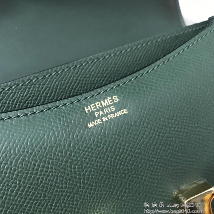 HERMES愛馬仕 H空姐包 進口原廠EP皮 頂級蜜蠟製作 街拍必備單品 祖母綠金銀 單肩斜挎包  Ama1560